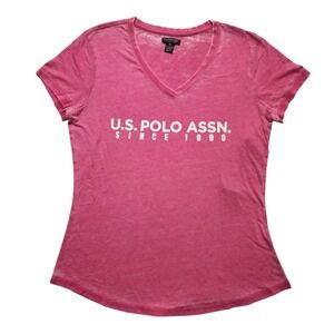 U.S.Polo Women's T-Shirt Tie Dye Short Sleeve V-Neck Tee Pink Size M